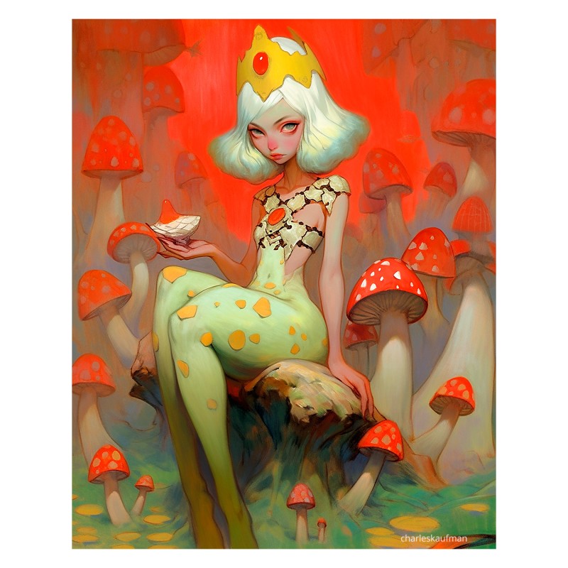 "The Red Mushroom Princess". Giclée-Druck auf Leinwand