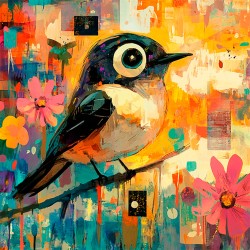 "Happy Bird on a Branch" 3D Art Graphic