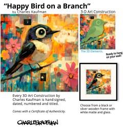 "Happy Bird on a Branch" 3D Grafik.