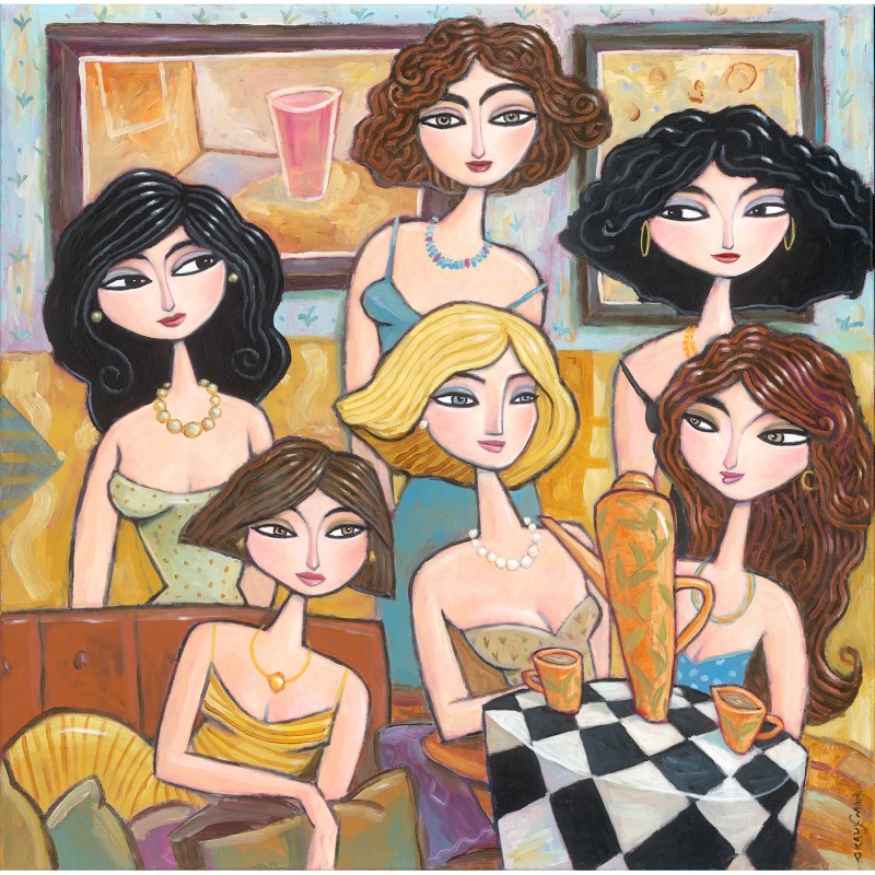 "Six in a Room, Two for Coffee" Giclée Print on Canvas