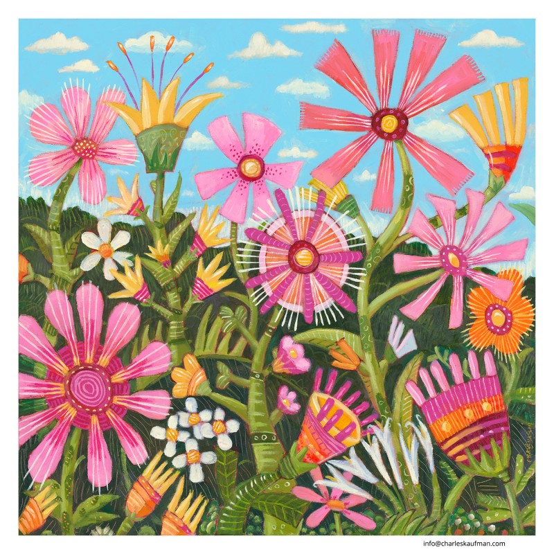 "Exotic Pink and Yellow Flowers" Giclée Print on Canvas "Exotic Pink and Yellow Flowers" Giclée Print on Canvas