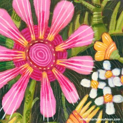"Exotic Pink and Yellow Flowers" Giclée Print on Canvas