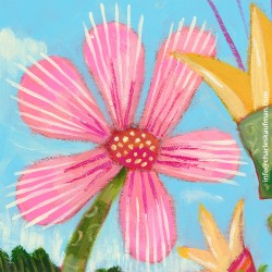"Exotic Pink and Yellow Flowers" Giclée Print on Canvas