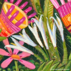 "Exotic Pink and Yellow Flowers" Giclée Print on Canvas
