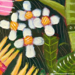 "Exotic Pink and Yellow Flowers" Giclée Print on Canvas