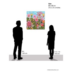 "Exotic Pink and Yellow Flowers" Giclée Print on Canvas