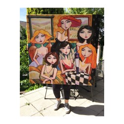"Six Women, One Bottle of Wine, No Glasses" Giclée-Druck auf Leinwand