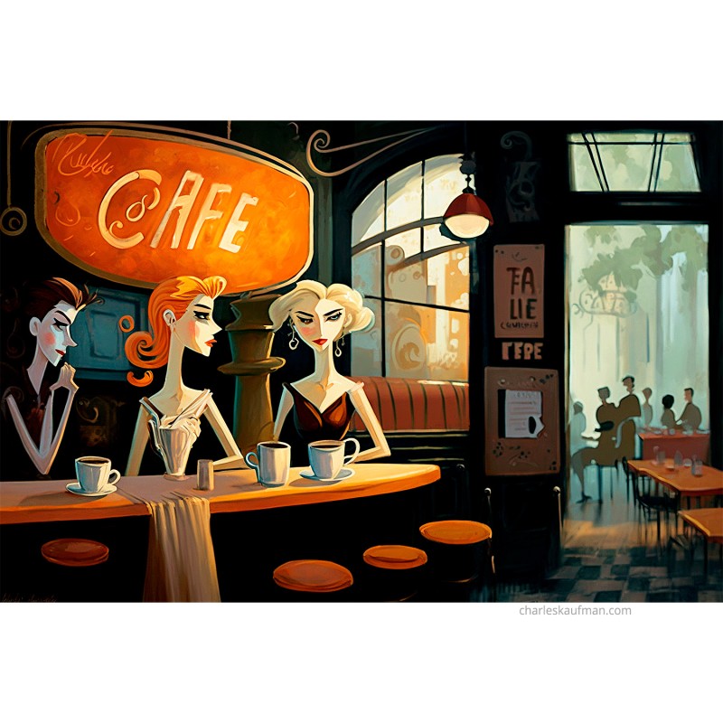 "Three Women in a Cafe" 3D Grafik.