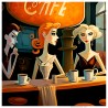 "Three Women in a Cafe" 3D Grafik.