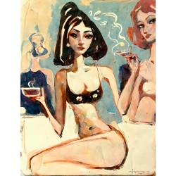 Giclée Print on Canvas: "Two Women Drinking Wine"